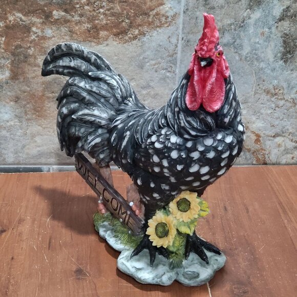 Vintage Crowing Sound Welcome Chicken Rooster Figurine 13 In Tall Farmhouse Deco - Picture 4 of 12